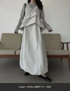 PERNA／ペルナ】 ホイップランダムフリルワンピース シルバー sizeM