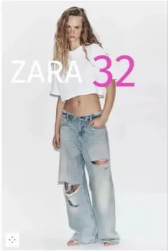 【新品未使用】ZARA　ミッドライズ折り返しウエストデニムパンツ　サイズ32 ZARA ミッドライズ折り返しウエストデニムパンツ 32 - メルカリ
