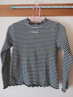 mezzo piano S 140 ストライプ 長袖カットソー フリル付き