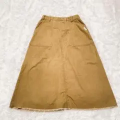 ロゴスデイズ　カーキ デニム ロングスカート 裾フリンジ　【LL】　綿