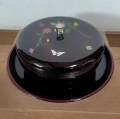 会津塗 蓋付菓子器 盆有り クレマチス 蝶 　松風　外箱付