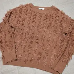 美品!!Samansa Mos2 ブラウン フリンジニット Lサイズ