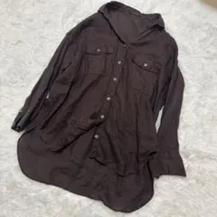 美品 バンヤードストーム リネン ロング シャツ 茶 スキッパー