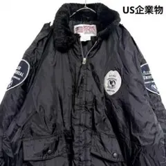 レア◎米国企業物◎ナイロンジャケット◎黒◎中綿◎ボア襟◎ロゴ刺繍◎ワッペン◎だぼ