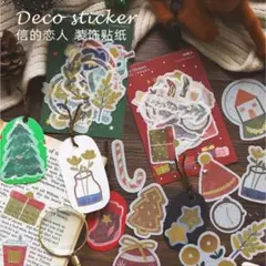 ヴィンテージ調 箔押し クリスマス ステッカー 2種 海外製
