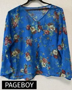 PAGEBOY 花柄 シアーブラウス 長袖 ブルー