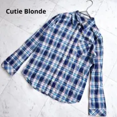 【Cutie Blonde】チェック柄 長袖シャツ ブルー系 Mサイズ
