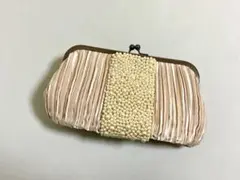 ベージュ パール装飾 パーティーバッグ