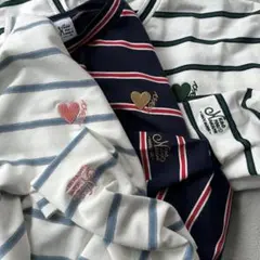 カオヨリナカミ ストライプ 長袖Tシャツ ハート刺繍