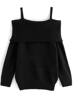 オフショルダー黒ニットセーター