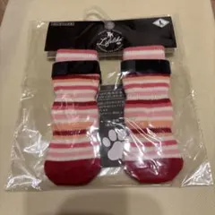 LIFELIKE 犬 靴下 マルチボーダー ロングソックス Lレッド