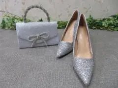 8FF2061 グリッター　ハイヒール/ハンドバック2点　結婚式.パーティー