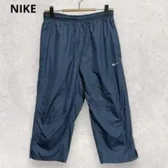 ナイキ クロップドパンツ ネイビー M ワイド 裏地付き ロゴ刺繍