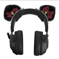 Geekria NOVA ヘッドホン用 猫耳アクセサリー 黒×赤リボン 鈴付き