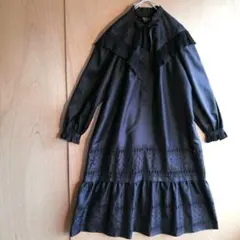 HIROKO KOSHINO ラッフルプリーツカラー　レース刺繍　ワンピースのサムネイル