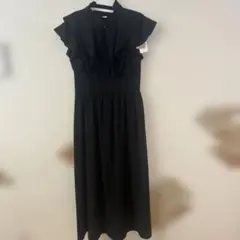 フリルネック ロングワンピース ブラックのサムネイル