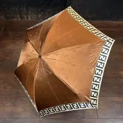 FENDI フェンディ 折りたたみ傘 ズッカ柄 ブラウン ゴールド