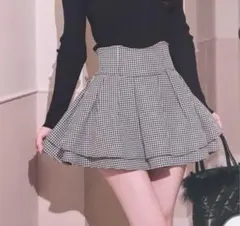 新品 即日発送 ミシェルマカロン XS 美脚になれるスカート♥千鳥柄 ブラック