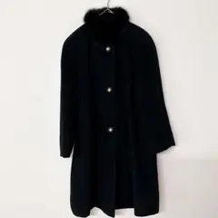 高級 フォックスファー アンゴラ混ウールロングコート Aライン 
