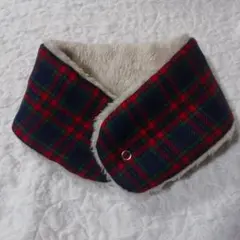 ハンドメイド ネックウォーマー ネービー・赤・緑 チェック マフラー