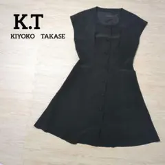 K.T. ノースリーブ　フレアワンピース 　膝丈　黒　無地　高級　レディースのサムネイル