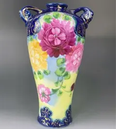 【希少】オールドニッポン 薔薇紋 一陳盛上げ アールヌーボー 花瓶 ビーディング 希少】オールドニッポン 薔薇紋 一陳盛上げ アールヌーボー 花瓶