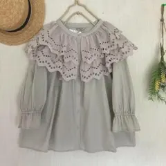 新品★サマンサモスモス★ｓｍ２★ベージュ＊レース衿ブラウス＊２段スカラップ