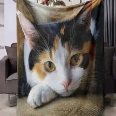 三毛猫ちゃんプリント　薄手　膝掛け　75×100