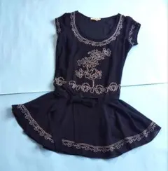 美品♥ビーズ刺繍　ミニ丈　シフォンワンピース♥チュニックサテンキャミソール付き