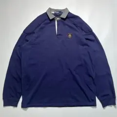 90s ラルフローレン USA製 長袖ラガーシャツ L 紺 ネイビー 7484