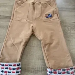 ベージュ クマ刺繍 バスプリント パンツ