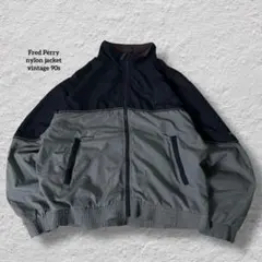 フレッドペリーナイロンジャケット90s古着vintage刺繍ロゴネイビー超激レア