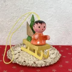 天使　そり　オレンジ　木製　オーナメント　クリスマス　飾り　ドイツ　ヴィンテージのサムネイル