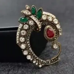ブローチ ヴィンテージ風　ラインストーンブローチ　グリーン＆レッド　ジルコニア