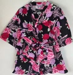 美品　本日限定　しまむら　甚平上下セット　花柄　蝶々　軽量　黒　 Lサイズ