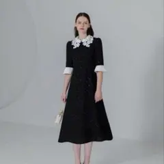 Leja 花柄レースカラースパンコール刺繍Aラインフレアドレス | Mercari