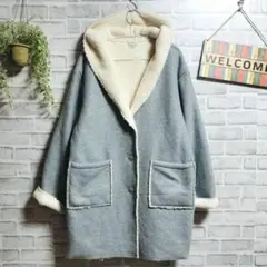 ボアコート フード 暖かい ポケット 大人可愛い 大きいサイズ ゆったり LLのサムネイル