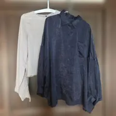 オーバーサイズ ネイビー とスリット入りアイボリー シャツのセット