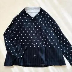 【美品】慈雨 カーディガン 羽織 ドット ストライプ ブラック 40 綿100%