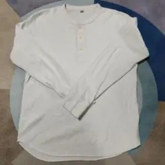 UNIQLO M ホワイト サーマル ヘンリーネック カットソー 長袖