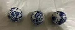 青白磁の花模様陶器ボール3個セット　セラミック