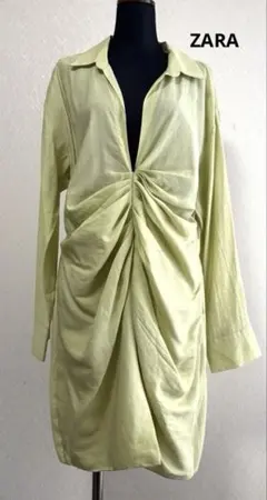ZARA 薄い黄緑色 長袖シャツ ワンピース　XL
