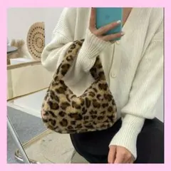 ヒョウ柄ファーハンドバッグ フェイクファー レオパード ファスナー付き