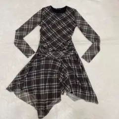 ZARA アシンメトリー　チェックミニワンピースS