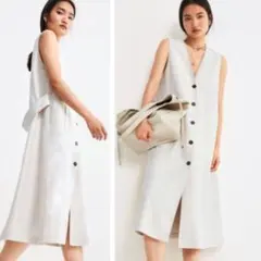 ZARA リネンロング丈ボタン留めベスト