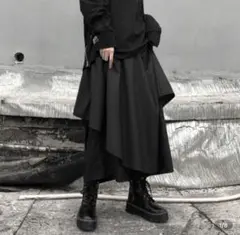 美品 ブラック アシンメトリー レイヤードパンツ サルエル ワイドパンツ