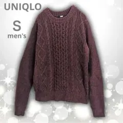 UNIQLO　ユニクロ　ケーブル編み　クルーネック　セーター　ボルドー　Ｓのサムネイル