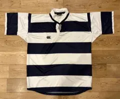 CANTERBURY ラガーシャツ 半袖 ネイビー×ホワイト L