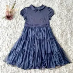 【美品】 組曲 半袖チュールワンピース 紺ドットTLサイズ 150 160