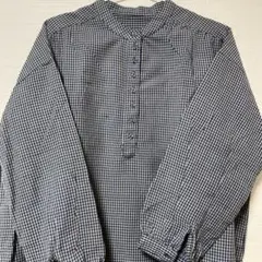 バンドカラー　ギンガムチェックゆったり長袖シャツ カントリーネイビーチェック